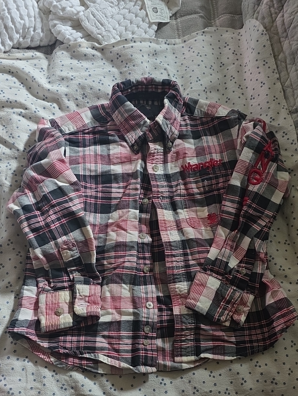 Wrangler Black, Red & White Plaid Button-Down Shirt